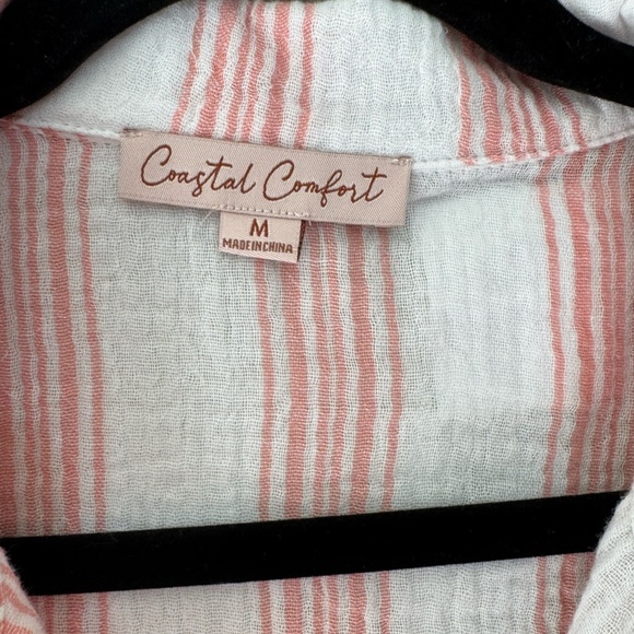 Coastal Comfort Pink and White Striped Button Down Shirt or Coverup Sz Medium - Picture 2 of 3